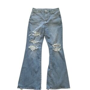 American Eagle High Waisted Flare Jeans Distressed Ripped Next Level Stretch 30